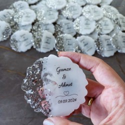 Epoksi Magnet, Gümüş Nikah Hediyeliği Epoksi Magnet, Gümüş Nikah Hediyeliği