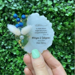 Gold Detaylı Mavi Çiçek Süslemeli Nikah Magneti Gold Detaylı Mavi Çiçek Süslemeli Nikah Magneti