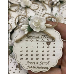 Papatya Model Takvimli Ahşap Nikah Magneti, Nikah Hediyeliği