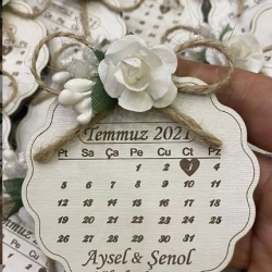 Papatya Model Takvimli Ahşap Nikah Magneti, Nikah Hediyeliği