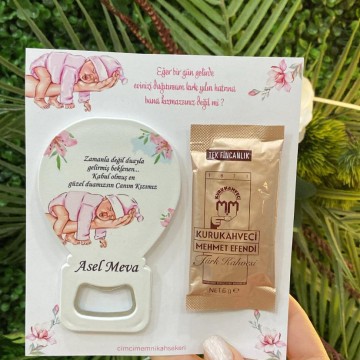 Açacak Magnet+Tek İçimlik Kahve, Kart Tasarımlı, Bebek Hediyeliği, Bebek Süsü 