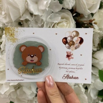 Ahşap Aslan Figürlü Kartlı Bebek Hediyeliği