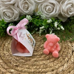 Pembe Ayıcık Mum Kart Süslemeli Bebek Hediyeliği Pembe Ayıcık Mum Kart Süslemeli Bebek Hediyeliği