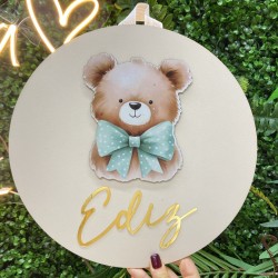 Ayıcık Figürlü Ahşap Bebek Kapısüsü