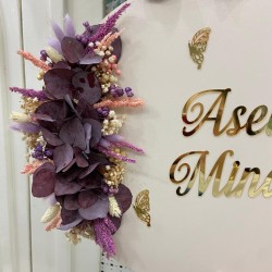 Ahşap Yuvarlak Bebek Kapı Süsü ,Kuruçiçekli Kapı Süsü