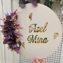 Ahşap Yuvarlak Bebek Kapı Süsü ,Kuruçiçekli Kapı Süsü