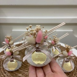 Oval Şişe Cam Oda Kokusu,Kuruçiçek Süslemeli  Oval Şişe Cam Oda Kokusu,Kuruçiçek Süslemeli