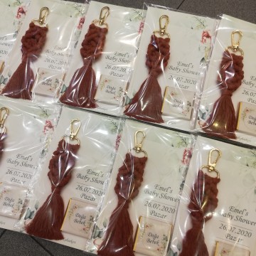 Makrome Anahtarlık İnce Madlen,Bebek Hediyeliği,Nikah Şekeri