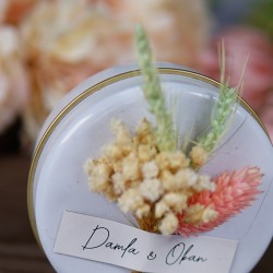 Metal Kutuda Mum, Kuruçiçiek Süslemeli Nikah Hediyeliği,Söz-Nişan Hediyeliği