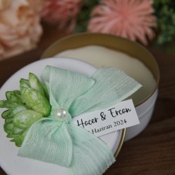 Metal Kutuda Mum, Yapay Çiçekli Nikah Hediyeliği,Söz-Nişan Hediyeliği